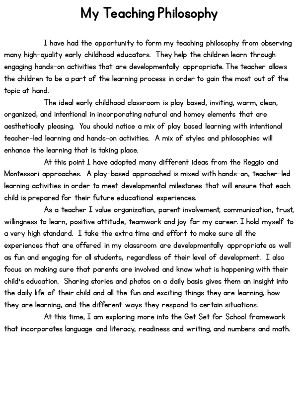 professional philosophy statement for early childhood education examples